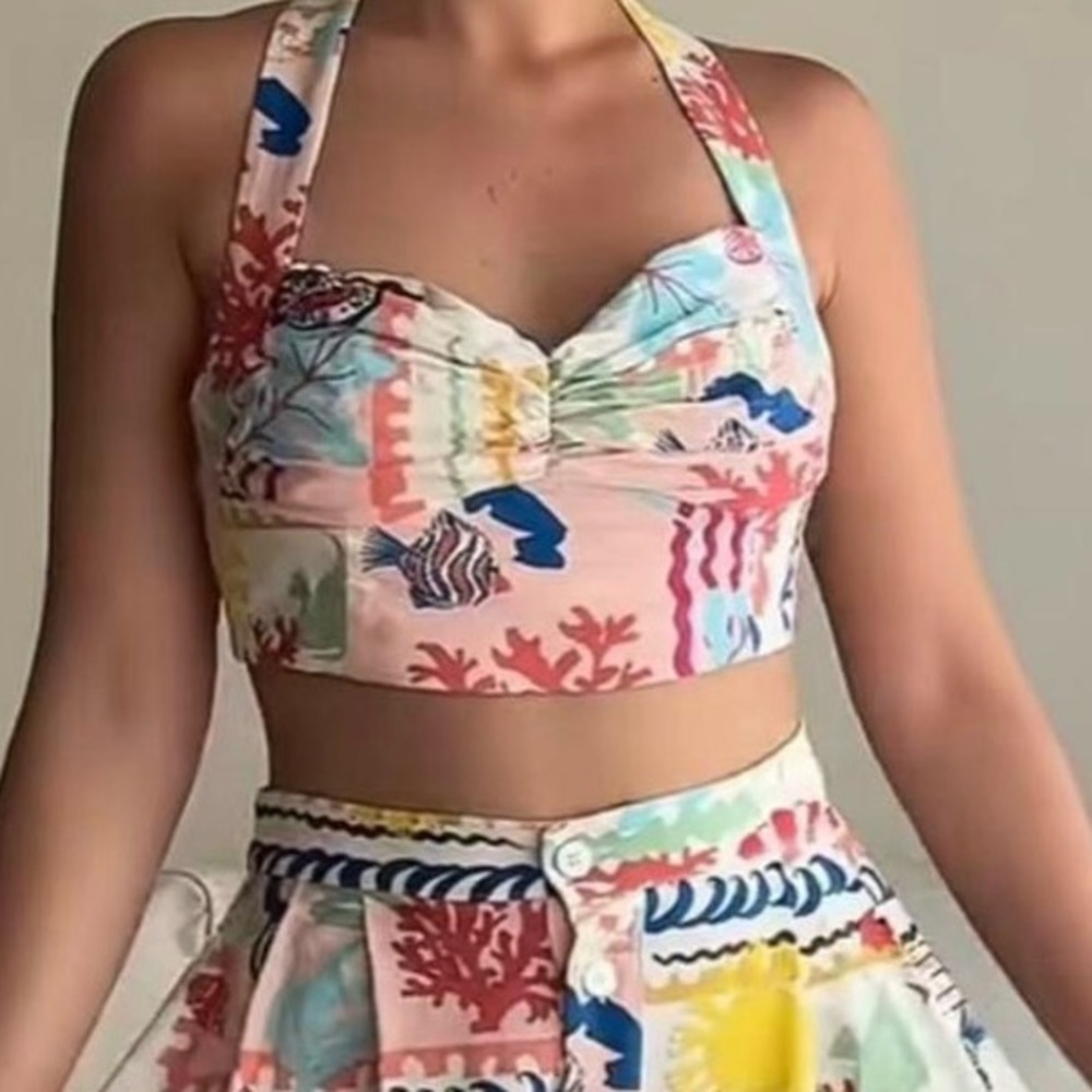 Zara Multicolor patchwork bustier style Top S - Picture 7 of 13